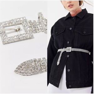 NEW Urban Outfitters Rhinestone Buckle Belt in Silver Size Small